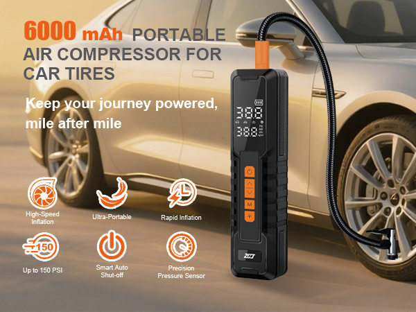 6000 mAh PORTABLEAIR COMPRESSOR FORCAR TIRES