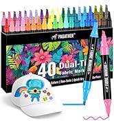Fabric Markers Permanent for Clothes, 40 Colors Dual Tip with Fine and Chisel Tips Paint Pens for...