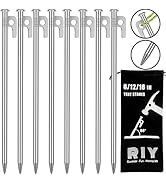 8 Pack Tent Stakes Heavy Duty 12 inch Steel Tent Pegs for Camping Unbreakable and Inflexible