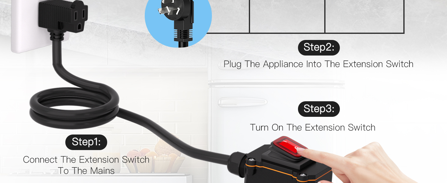 US-3-Prong Piggyback Switched Power Cord