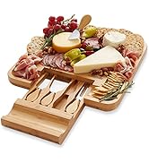 Casafield Bamboo Cheese Board and Knife Gift Set, Wooden Charcuterie Board Meat and Cheese Platte...