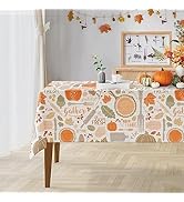 Bayson Fall Tablecloth, Autumn Orange Pumpkin Leaves Tableware Fresh Table Cloth 60 x 84 Inch, Th...