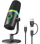 Prizmora USB/XLR Dynamic Podcast &amp; Gaming Microphone for PC, Vocal Mic with RGB Lighting, Tap-to-...