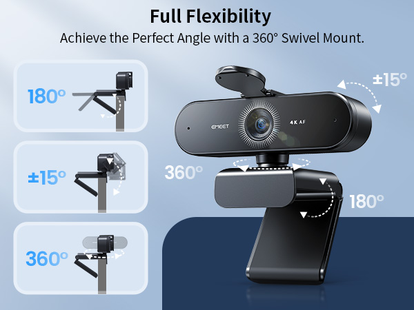 Full flexibility allows you to capture perfect angle in any setting NOVA 4K Webcam