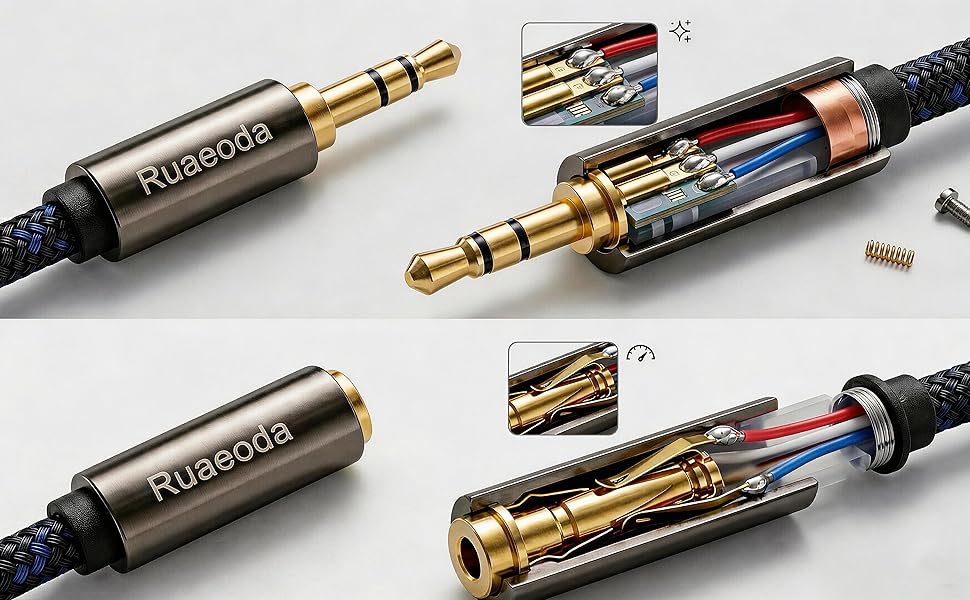 ruaeoda 3.5mm extension cable inner threaded connection durable aux cord teardown premium audio wire