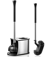 HAMITOR Toilet Plunger and Brush Set: 2 in 1 Stainless Steel Rustproof Combo with Deep Cleaning C...