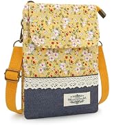 JINSI Small Floral Crossbody Bag for Women, Cell Phone Wallet Purse | Soft cotton, layered storag...