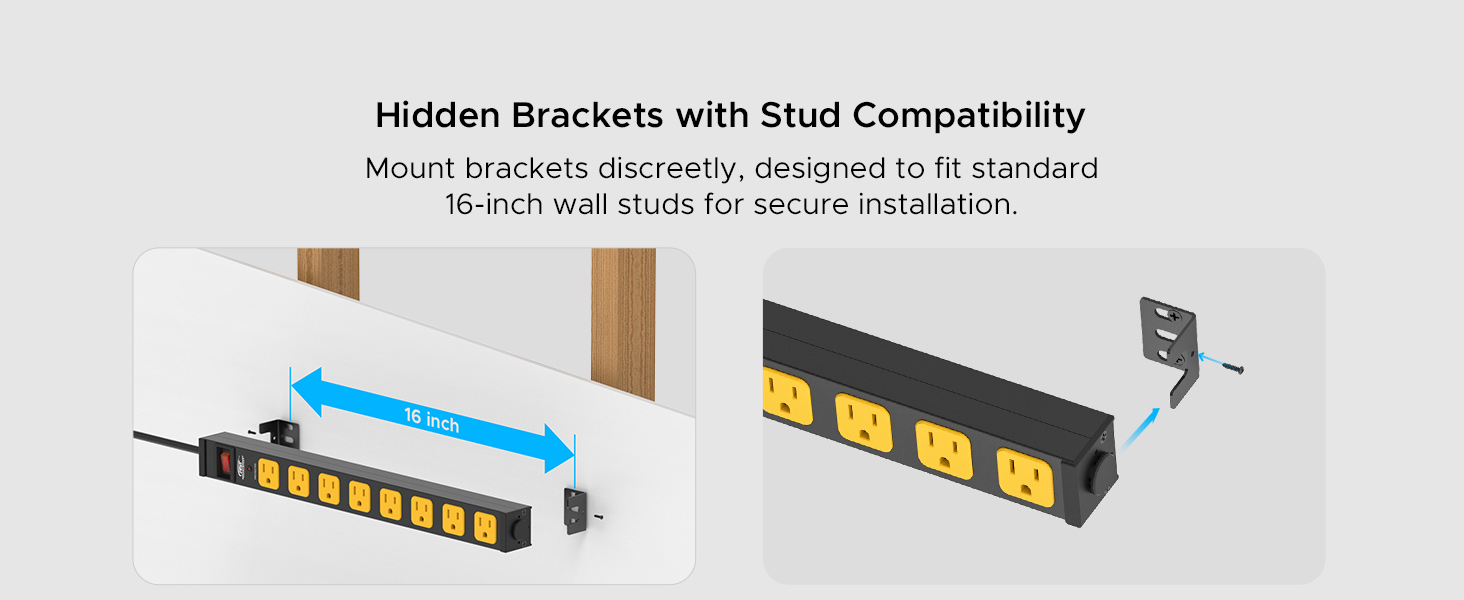 heavy duty garage office power strip wall mount 16 inch studs