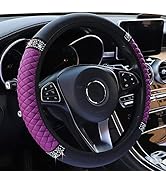 AOCISKA Bling Leather Steering Wheel Cover,Universal Non-Slip Colorful Rhinestones Elastic Steeri...