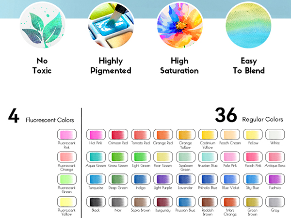50 colors watercolor paint set travel portable metal box metallic fluorescent paint brush