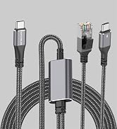 Dutevolns USB C to Ethernet Cable with Charging 6.6 Feet, USB-C Male 100W PD &amp; Gigabit LAN Two in...