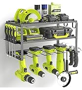 SUNALLY Power Tool Organizer, Heavy Duty Iron, 3 Layers Storage Rack with 4 Drill Holders, Floati...