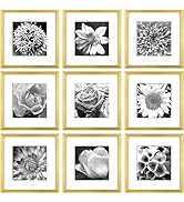 Yaetm Gold 12x12 Picture Frames Set of 9, Square Photo Frame Displays 8x8 with Mat or 12x12 witho...