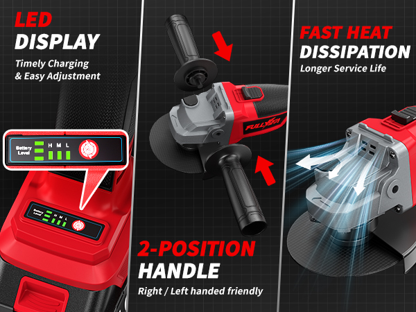 FULLYEA Cordless Angle Grinder 4-1/2 inch Electric Grinder Tool Kit for Wood Metal Cutting