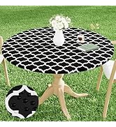 Smiry Round Picnic Tablecloth, Waterproof Elastic Fitted Table Covers for 36