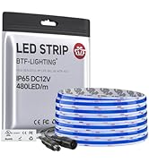 BTF-LIGHTING FCOB IP65 Waterproof Blue Color COB LED Strip 16.4FT DC12V 480LED/m 8mm Width Flexib...