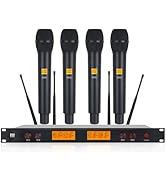 XTUGA A400 4-Channel UHF Wireless Microphone System, 200FT Range, Fixed Frequency, 4 Handhelds Mi...