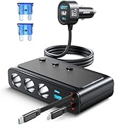 JOYROOM 9 in 1 Cigarette Lighter Splitter, 227W Dual Retractable Car Charger - 45W/24V(36W/12V) U...