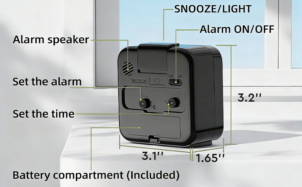 Azxb Analog Alarm Clock Silent Battery Operated Travel Alarm Clock with Night Light Snooze
