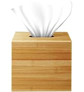 Performore Square Bamboo Tissue Box Cover - Stylish Water-Resistant Wooden Facial Tissue Holder f...
