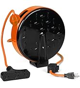 Thonapa 30 Ft Retractable Extension Cord Reel with 3 Electrical Power Outlets - 16/3 SJTW Durable...