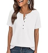 PRETTYGARDEN Waffle Knit Tops for Women Short Sleeve Henley Shirts 2026 Summer Blouses Dressy Cas...