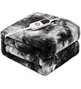 PTQ Electric Heated Throw Blanket 50"x60",Luxury Black Faux Rabbit Fur Electric Blanket,Fast Heat...