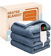 PTQ Electric Heated Blanket,Flannel &amp; Sherpa Heated Throw Blanket 50"x60",Fast Heating Soft Fleec...