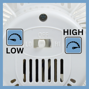 comfort zone portable fan has two speeds high and low for variable wind flow
