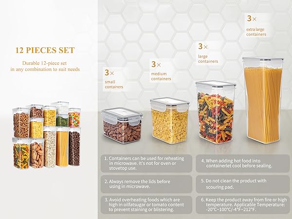 MR.SIGA 12 Pack Airtight Food Storage Container Set, BPA Free Kitchen Pantry Organization