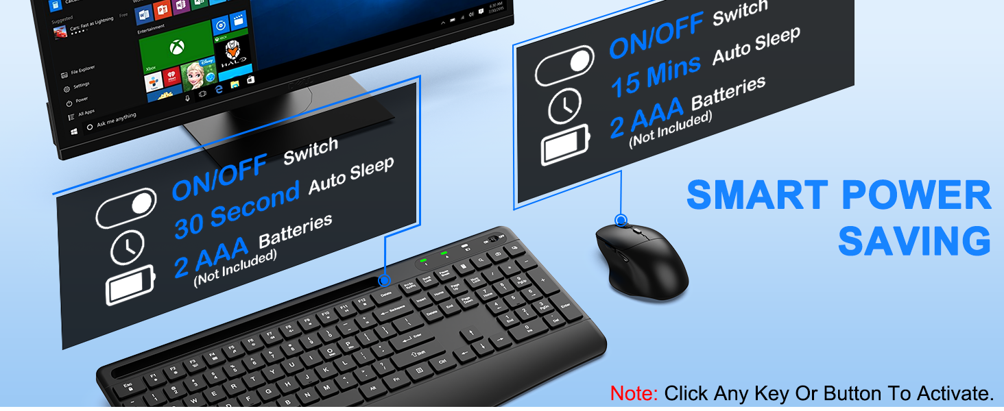 Wireless Keyboard and Mouse, Comfort Ergonomic Palm Rest Keyboard Mouse Combo Phone Holder