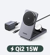 UGREEN MagFlow Qi2 3-in-1 Charger Station for iPhone 16, Foldable Wireless Charger Stand Compatib...