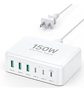 USB C Fast Charger Block, 150W 6 Port Desktop PD GaN Fast Charger Charging Station Block 65W USB ...