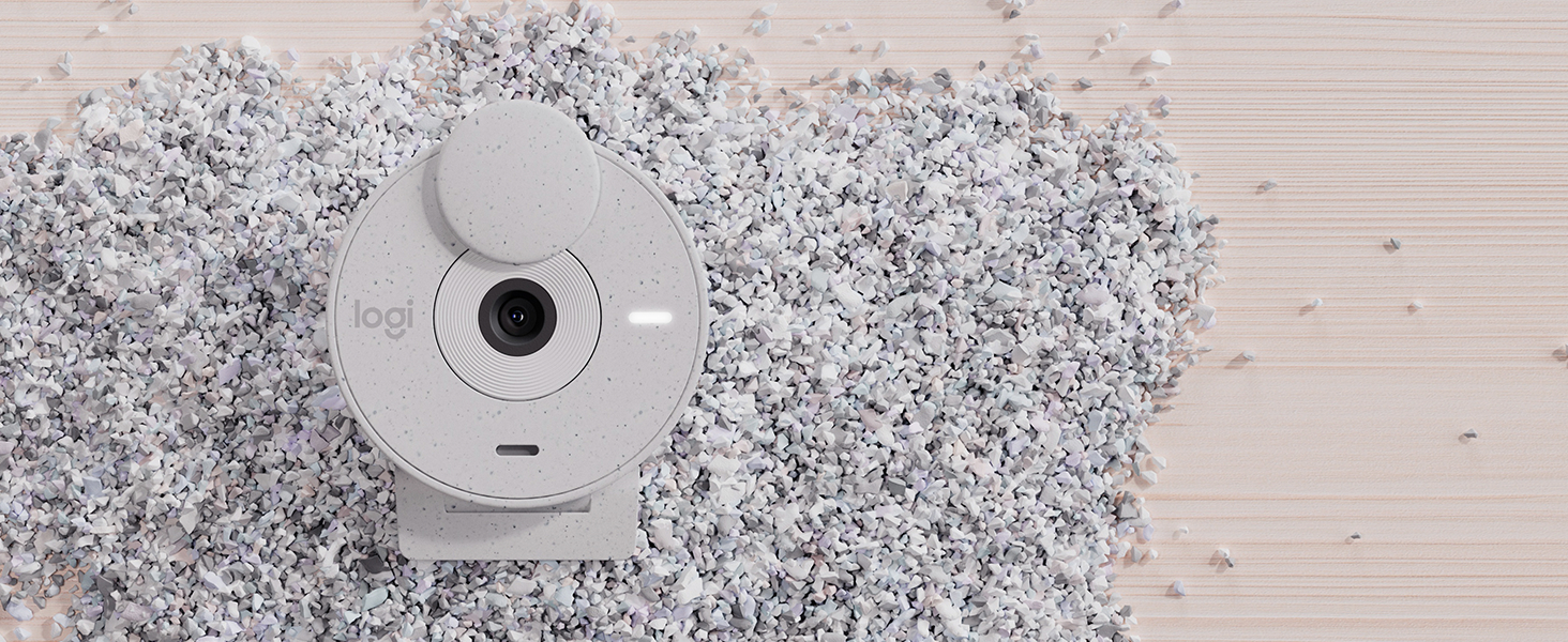 brio 300 full hd webcam white recycled plastic pieces on background