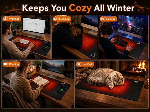 Heated Desk Mat Mouse Pad - Leather Keyboard Pad Desktop Hand Warmer