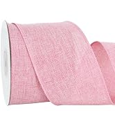 RIBBOOO Natural Burlap Wired Ribbon, 2.5 Inch 10 Yards Pink Fabric Ribbon for Craft, Wreath Bow, ...