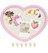 Umtiti 17" x 13" Heart Shaped Linen Bulletin Board, Pink Beaded Wood Frame Cork Board Alternative...