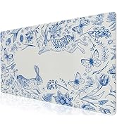 L-SPOUTTO Blue Floral Desk Mat for Keyboard and Mouse,Cute XXL Gaming Mouse Pad,Large 35.4x15.7in...