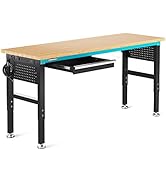 DURATECH 72” Adjustable Workbench, Heavy-Duty Rubber Wooden Top Worktable with a Drawer, 6ft Work...