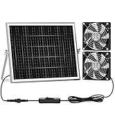 pqins 25W Solar Fan 2 Kit, Solar Powered Exhaust or Intake Fan for Greenhouse Air Circulation and...