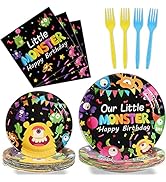 96 Pcs Monster Plates and Napkins Party Supplies kits Monster Tableware Set Little Monster Party ...