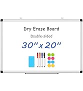 WALGLASS Double Sided White Board Dry Erase, 30''x20'' Magnetic Whiteboard for Wall with Aluminum...
