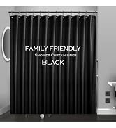 Eazzier Bath Black Plastic Shower Curtain Liner, 72x72 Inch Thin Lightweight Black Plastic Bathro...
