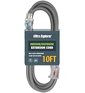 Ultra Explorer 14/3 SJTW Heavy Duty Outdoor Extension Cord 10 ft - 3 Prong Grey Power Cord Waterp...