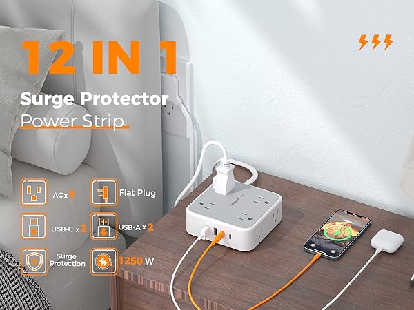 Flat plug power strip 