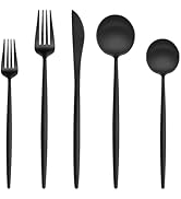 EUIRIO 20-Piece Matte Black Silverware Set, Modern Flatware Set for 4, Premium Stainless Steel Cu...