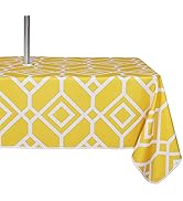 LUSHVIDA Moroccan Outdoor Tablecloth with Umbrella Hole and Zipper, 60 x 84 Inch Yellow, Rectangl...