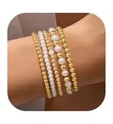 Yoosteel Gold Beaded Bracelets Set for Women, 14K Gold Plated Dainty Round Bead Ball Pearl Cross ...
