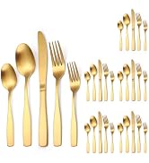 A·HOUSEWARE Gold Matte Cutlery Stainless Steel Silverware Satin Finish Flatware Set for 6 Tablewa...