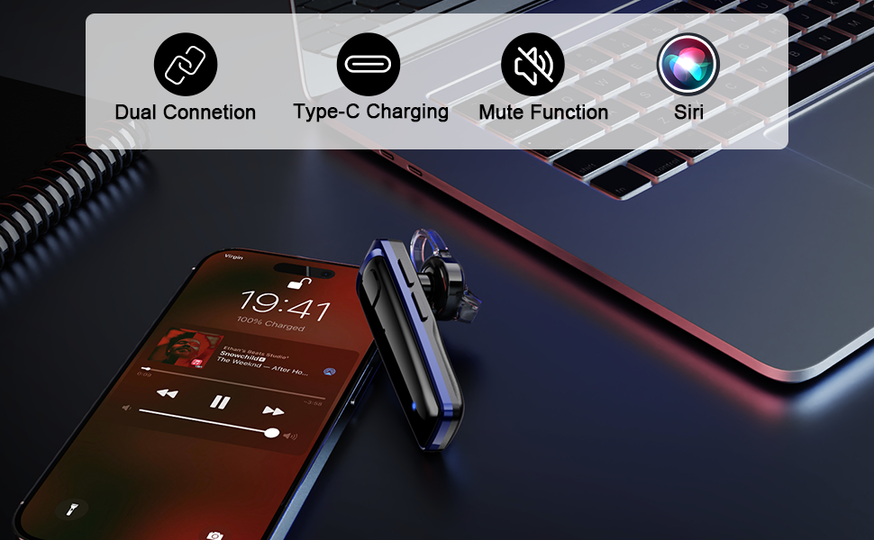 blue modern bluetooth headset earphone ear buds